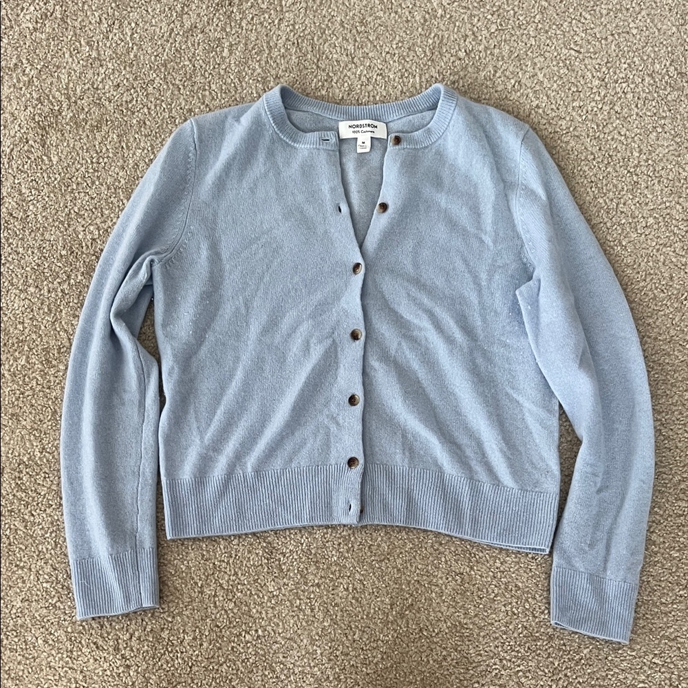 Nordstrom Light Blue Crewneck Button-Up Cardigan